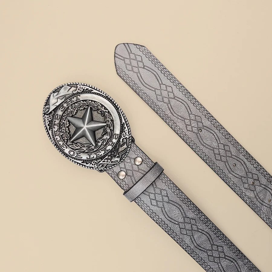 Grey Street Punk Belt, Retro Printed Casual Belt, Classic Denim Decoration