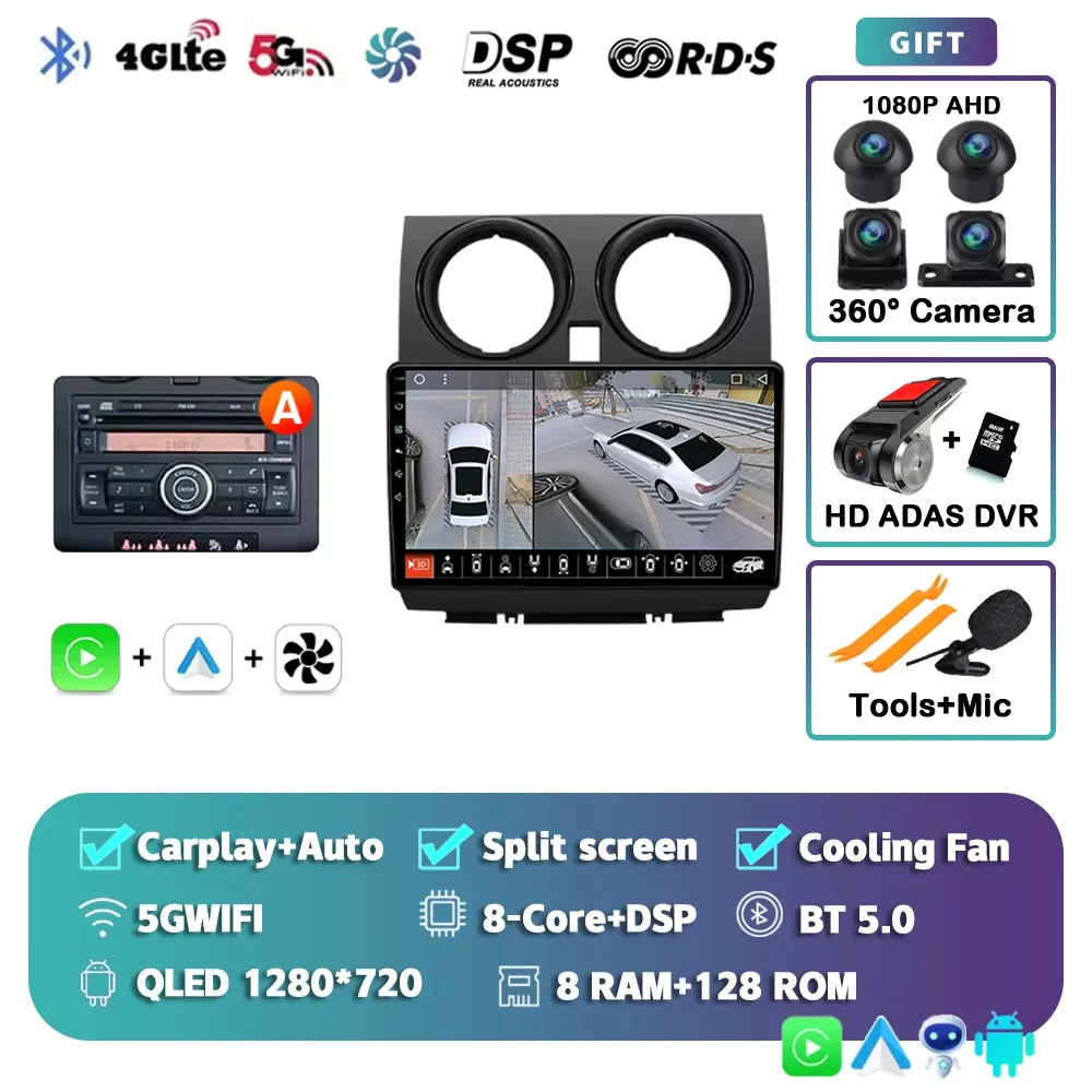 Android 15 Car Radio For Nissan Qashqai J10 2005 2006 2008 2010 2012 2014 2015 Wireless Android Auto Carplay Multimedia Player 2