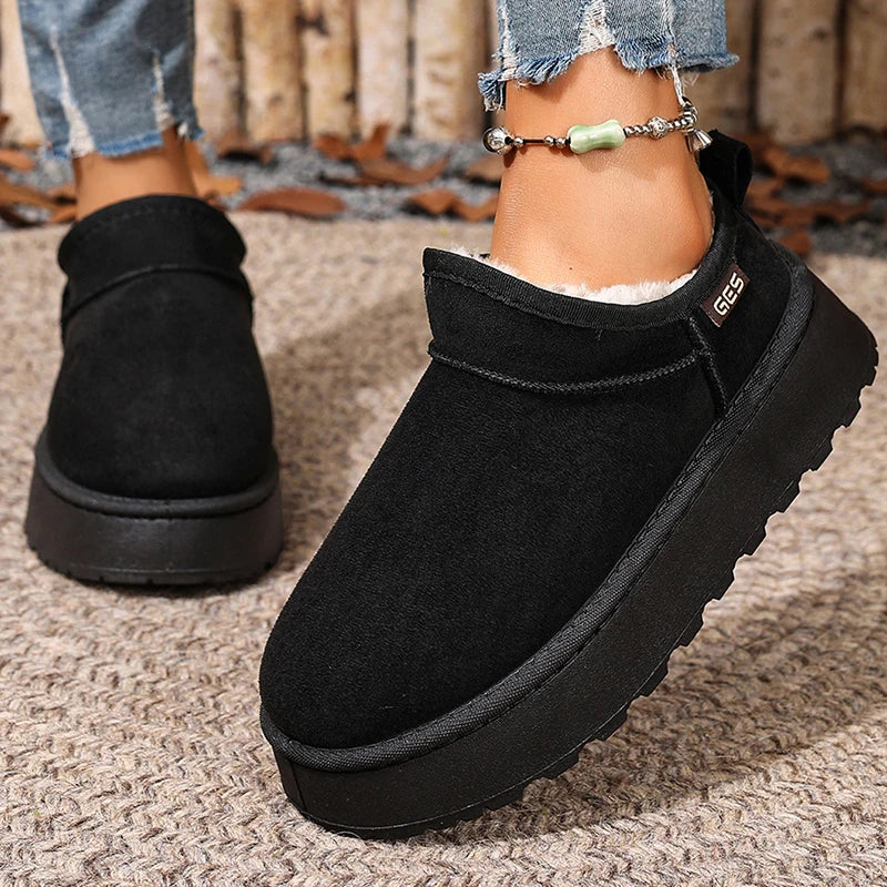 Warm Plush Platform Snow Boots Women Plus Size 36-43 Non Slip Winter Boots Woman Slip On Thick Sole Cotton Ankle Booties Mujer