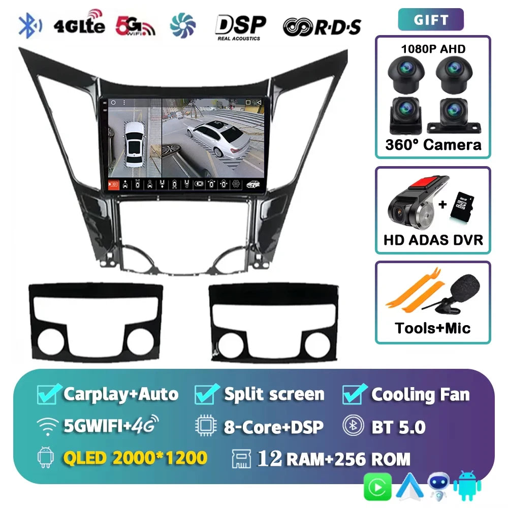 For Hyundai Sonata 6 YF 2009 - 2014 Android 15 2K QLED Car Radio Multimedia Video Player GPS stereo CarPlay Head Unit 4G WIFI