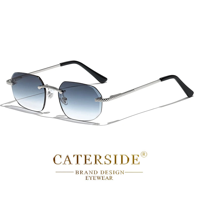 CATERSIDE New Retro Rimless Sunglasses Men's Polygon Luxury Brand Designer Sun Glasses Women Party Festival Eyewear Gift Case