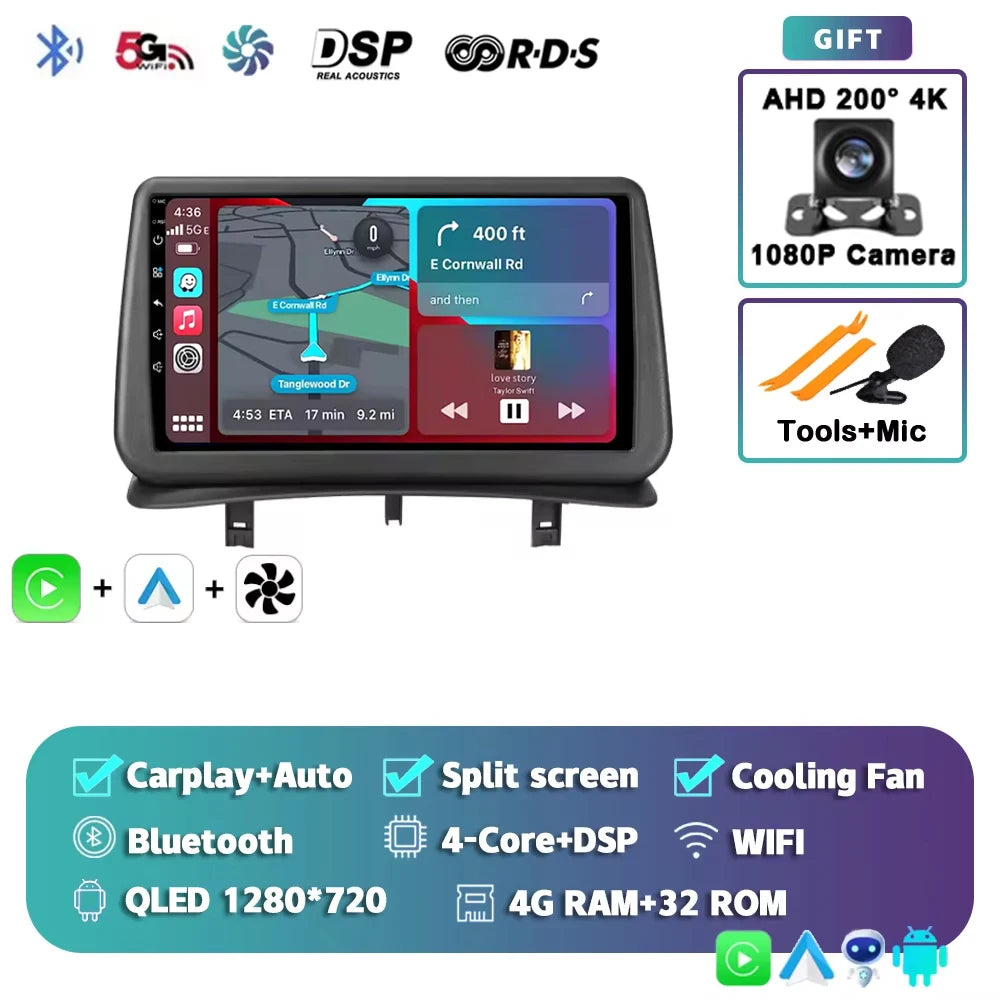 Android 15 Car Radio for Renault Clio 3 2005-2014 Wireless CarPlay Android Auto 4G Multimedia Player Navigation GPS 2din Autorad