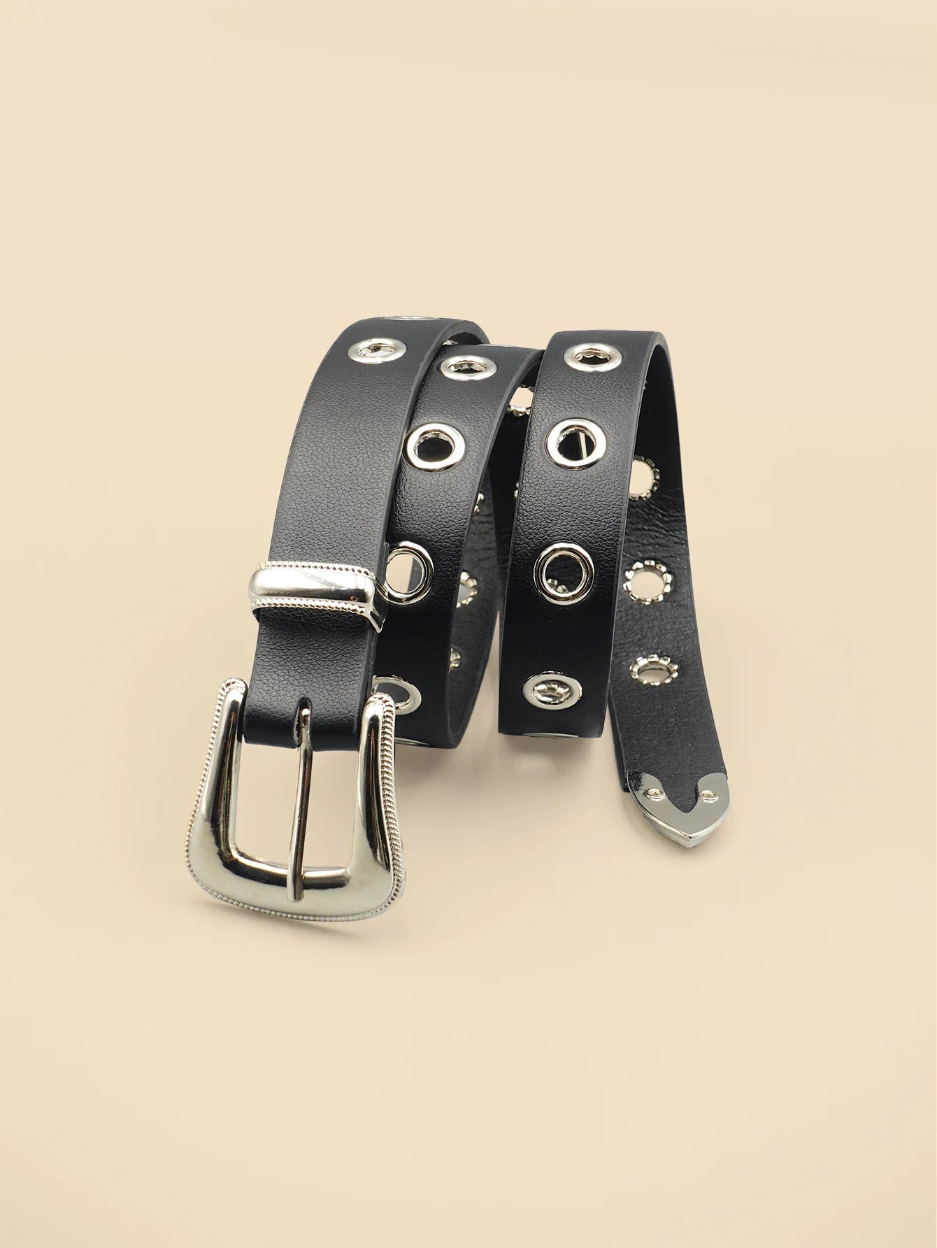 Classic Pu Material Black Belt Retro Hollow Women's Belt Punk Y2K Style Versatile Casual Decoration