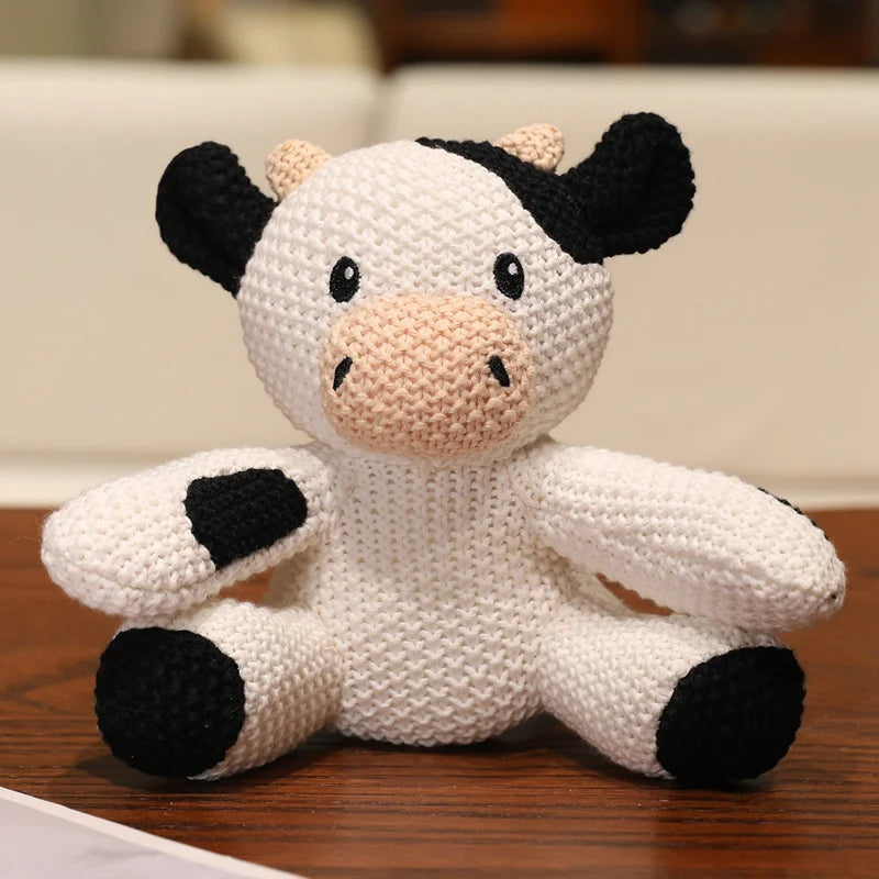 Cute Knitted Cartoon Animal Toy Stuffed Cow Cattle Fox Dinosaur Whale Shark Sitting Standing Small Appeasing Gift