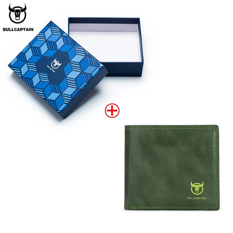 BULLCAPTAN Genuine Leather Men's Wallet RFID Function Fashion Men's Card Clip Wallet Latest Gift Box Men's Business Wallet QB032
