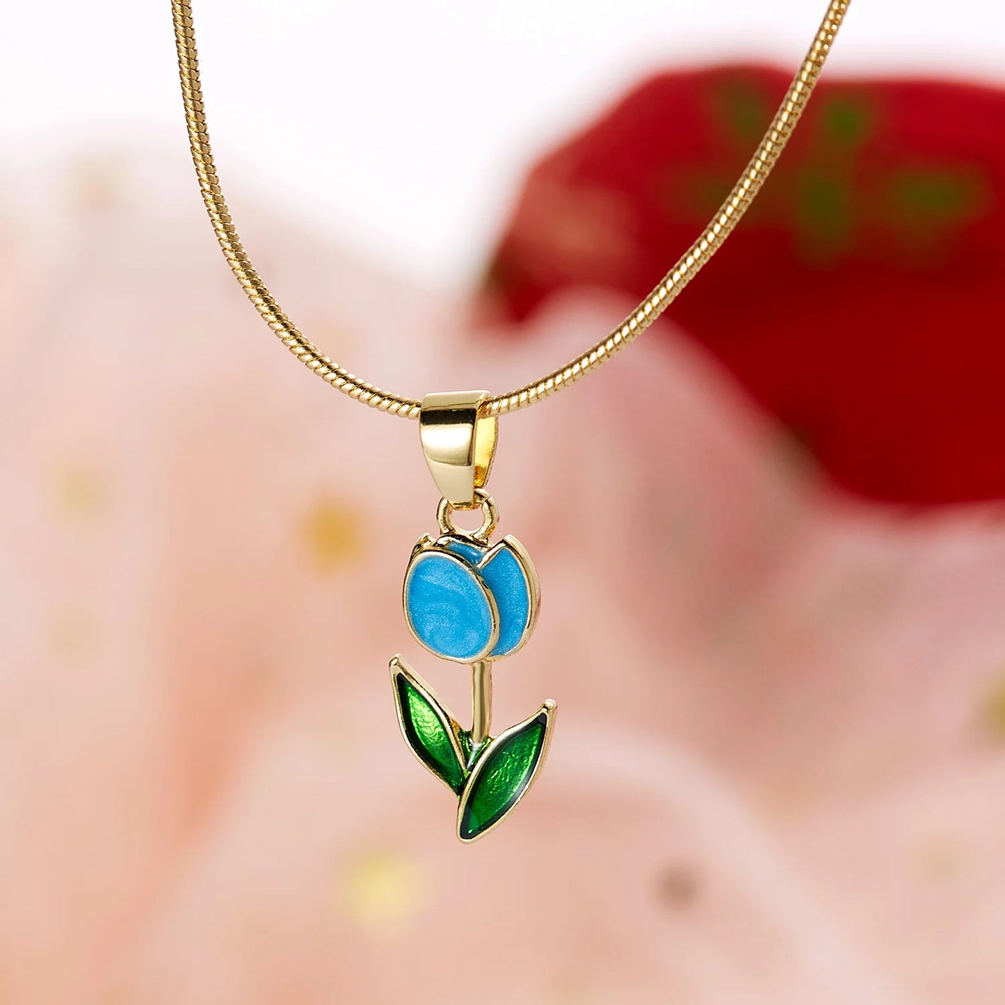 Exquisite Zircon Tulip Flower Pendant Necklace for Women Elegant Stainless Steel Clavicle Chain Fashion Party Jewelry Dropship