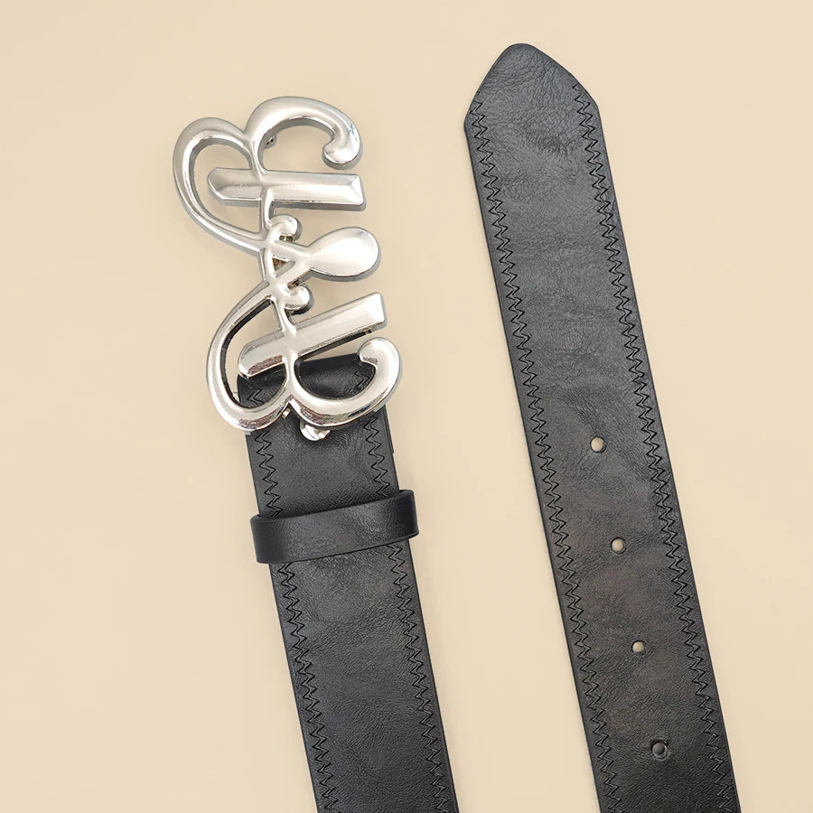 Pu Leather Jeans Belt Simple Fashion Casual Gothic Moon Star Buckle Belt Design Y2K Belt Vintage