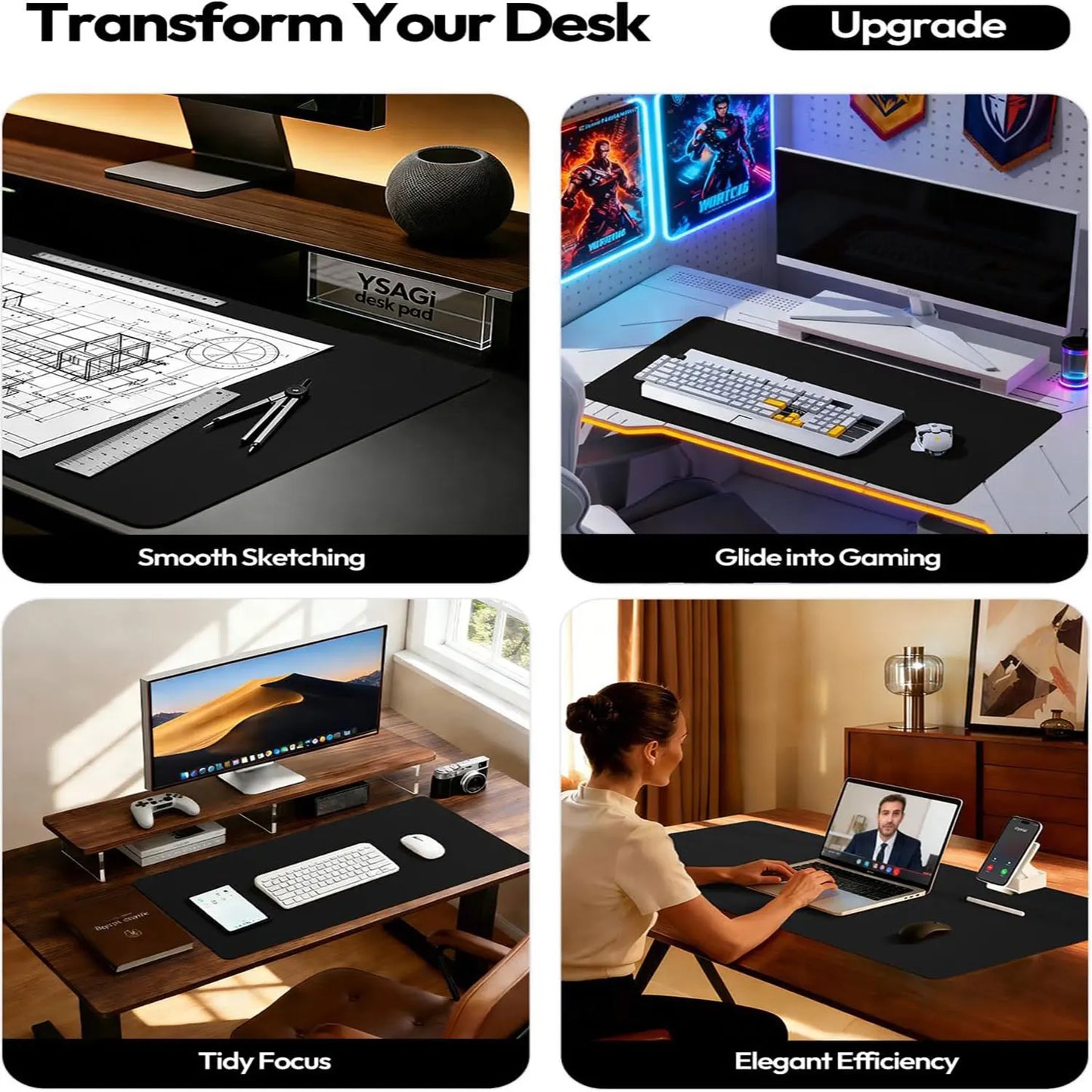 Leather Office Desk Pad Protector,Large Mouse Pad,Non-Slip,PU Leather,Laptop Desk Blotter,Waterproof Writing Pad for Office/Home