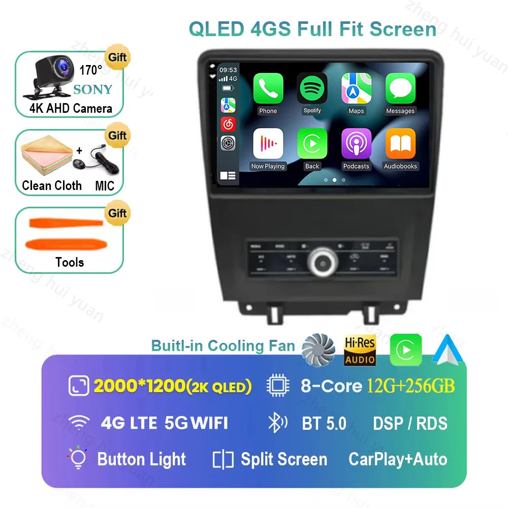 For Ford Mustang 2010 2011 2012 2013 2014 Android 16 GPS WIFI 4G Carplay&Auto Car Radio Navigation QLED Multimedia Stereo Player