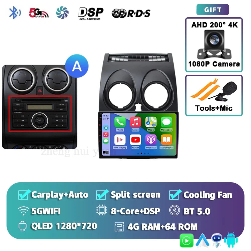 For Nissan Qashqai 1 J10 2006 - 2013 Android 15 4G WIFI Car Radio Carplay Auto Multimedia Stereo Video Player GPS Navigation