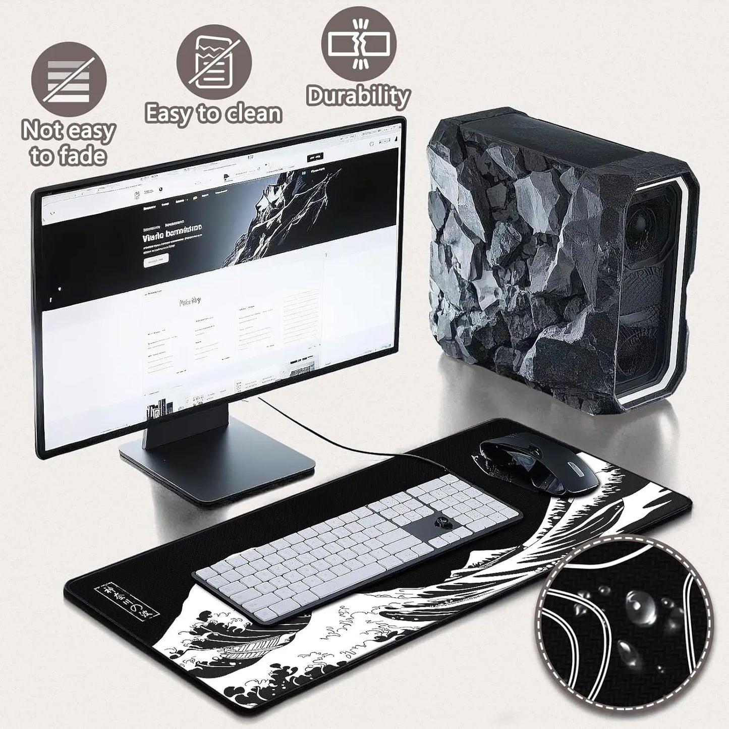 Mouse Pad Gaming - Desk Mat for Keyboard - Kanagawa Large Mousepad for Desk, Japanese Sea Wave Desks Pad with Non-Slip Base