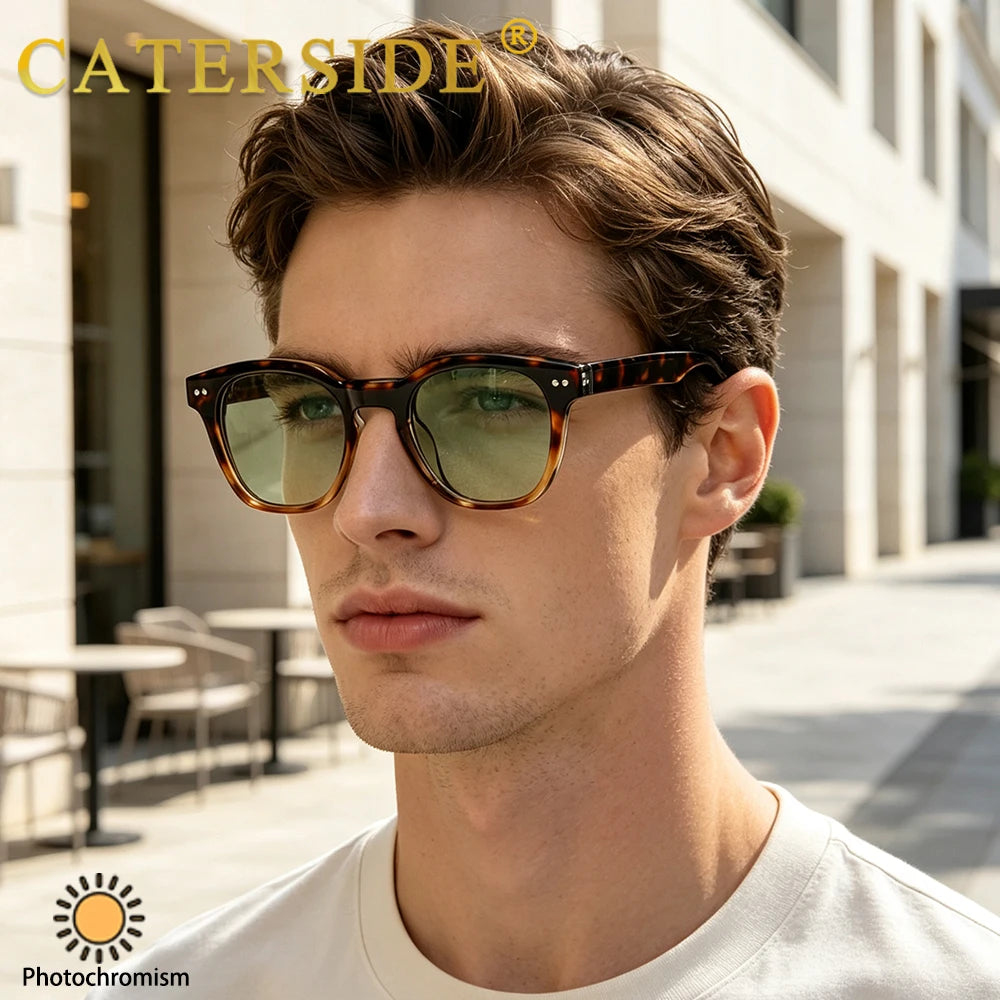CATERSIDE Retro Men's Photochromic Sunglasses High-Quality Pc Square Sun Glasses Women's Outdoor Travel Business Glasses UV400