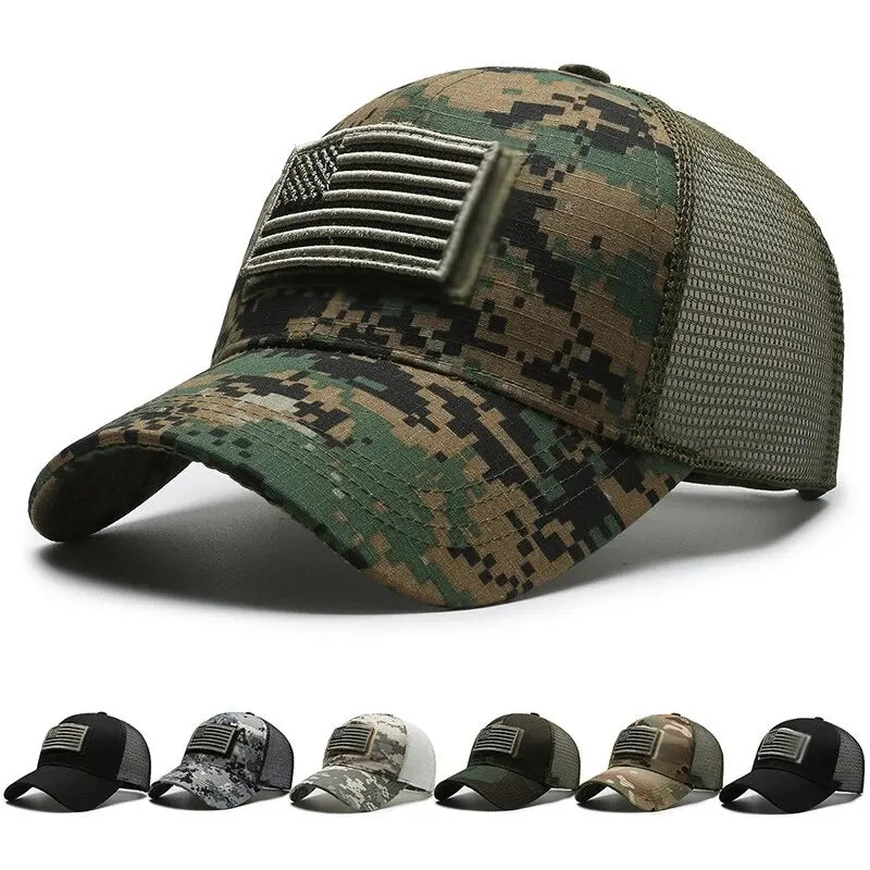 America US Camouflage Unisex Flag Hat Mesh Breathable Embroidery Baseball Hats