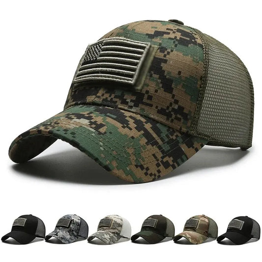 America US Camouflage Unisex Flag Hat Mesh Breathable Embroidery Baseball Hats