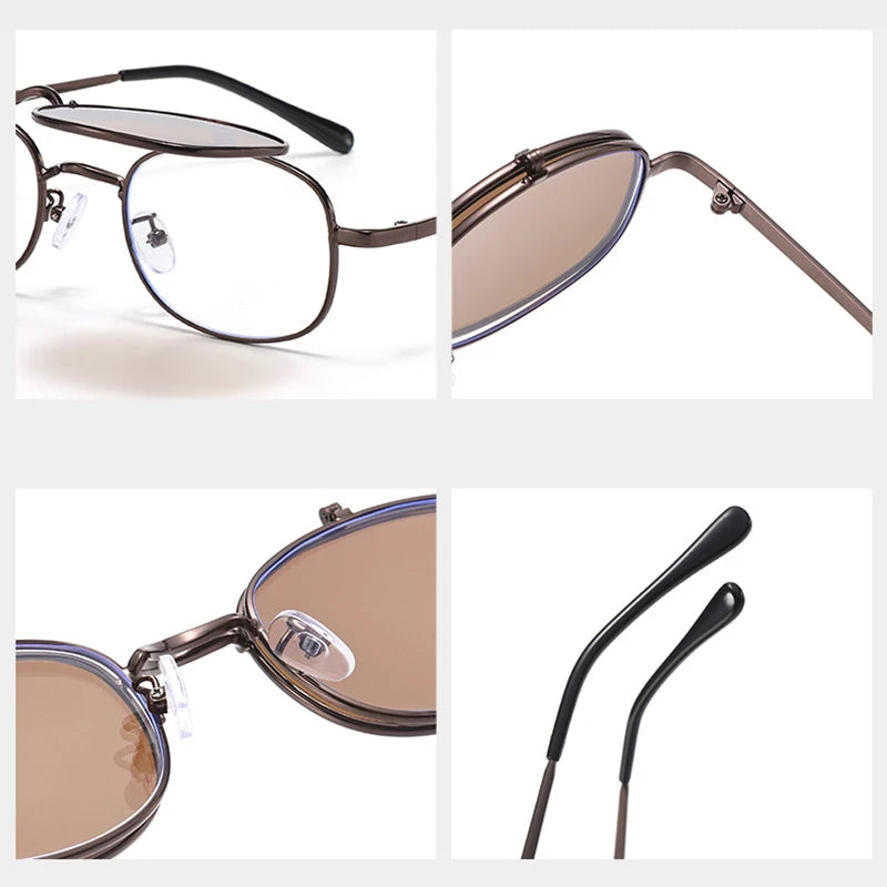 JNPCXI New Ins Popular Fashion Small Metal Square Women Sunglasses Retro Flip Lens Shades Men Outdoor Sun Glasses UV400