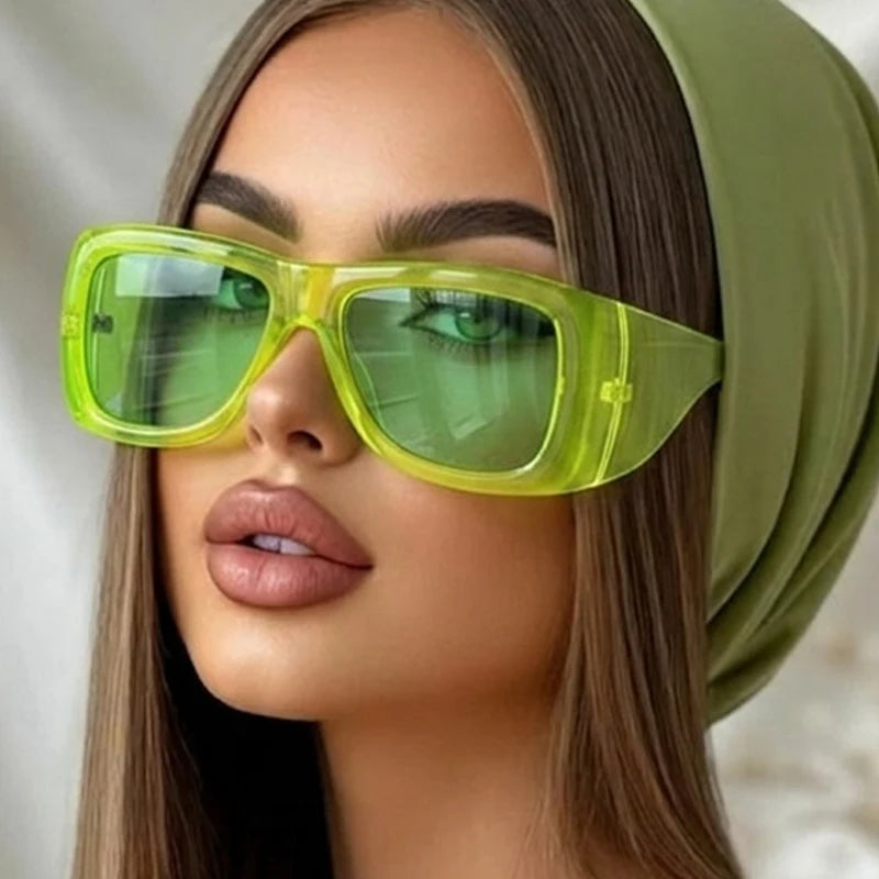 JNPCXI New Oversized Square Jelly Color Sunglasses Women Fashion Wide Legs UV400 Retro Men Trending Punk Outdoor Sun Glasses