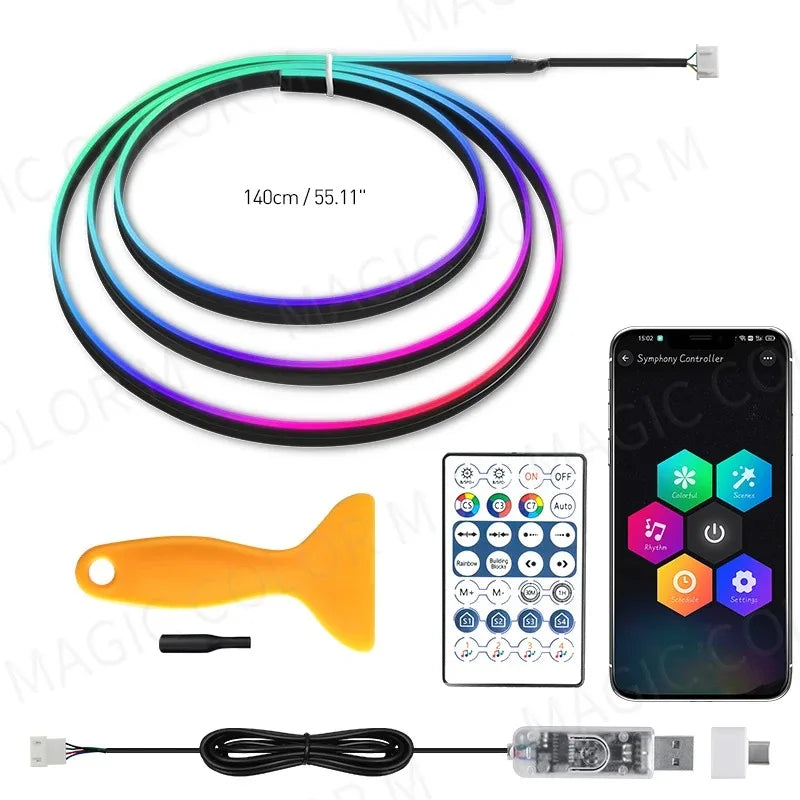 Vgetting Universal Car Ambient Lights LED Interior RGB Symphony Atmosphere Lamp USB APP Control Remote for Tesla Model 3 Y S X