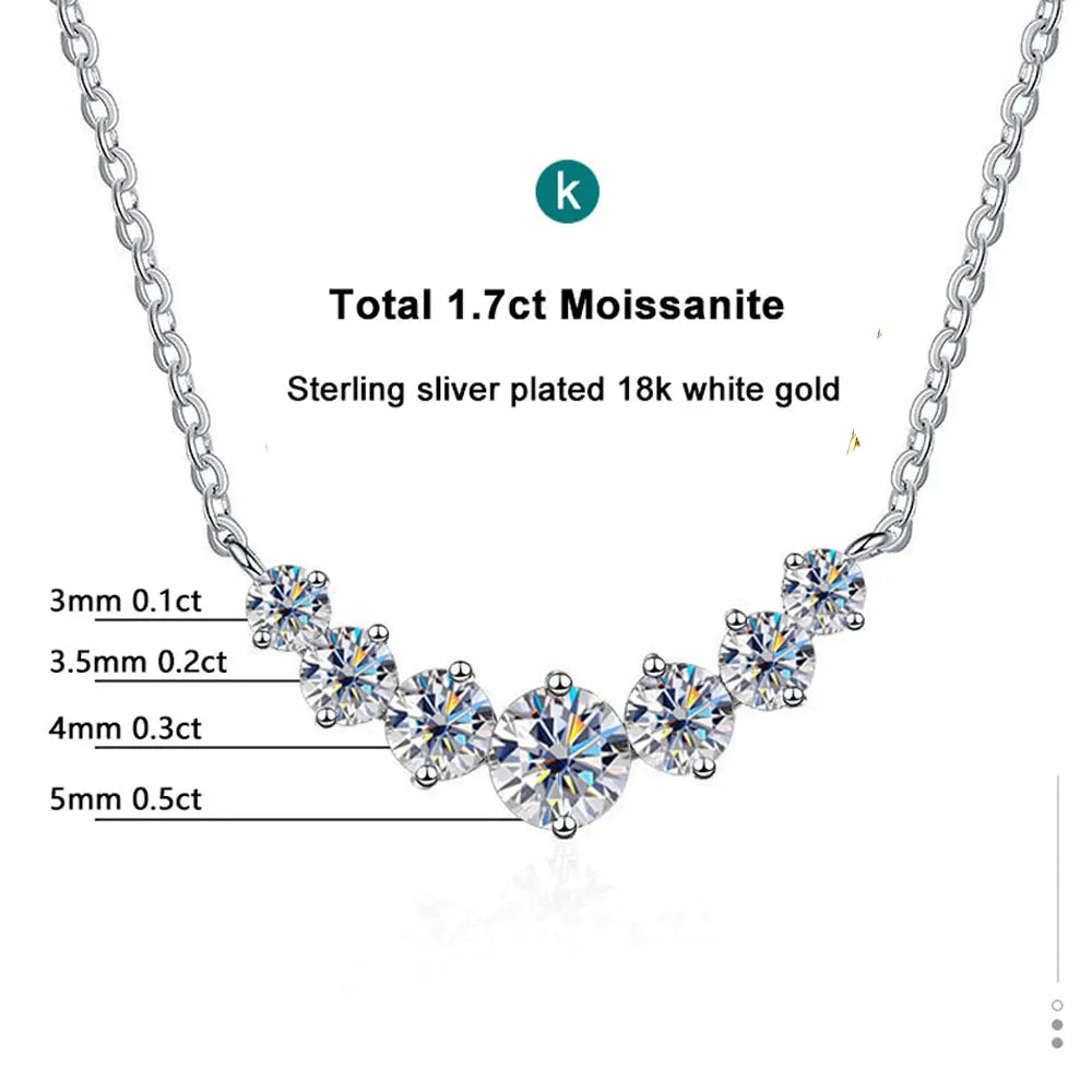 Woman's Moissanite Jewelry, 925 Sterling Silver Plated 18k White Gold Necklace.