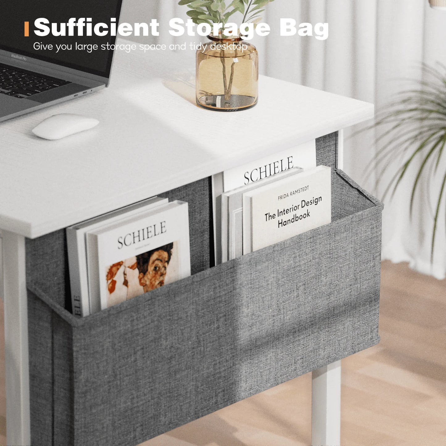 Computer Desk 40" Small Office Desk Modern Writing Desk with Storage Book Bag