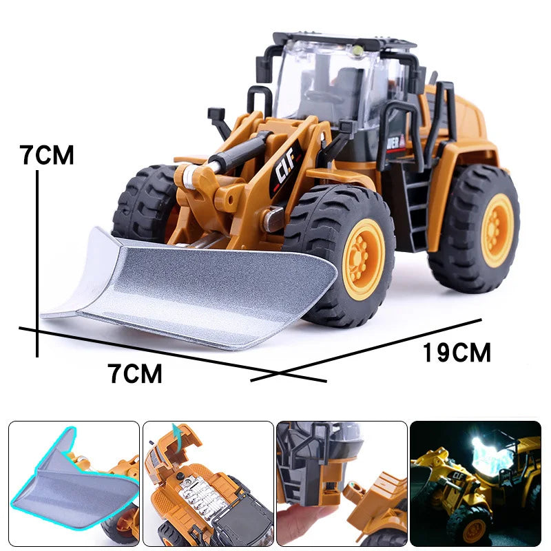 1/50 Excavator Forklift Snowplow Truck Model Car Toys Diecast Alloy Engineering Vehicle Rubber Tire Sound Light Toy Gift for Kid