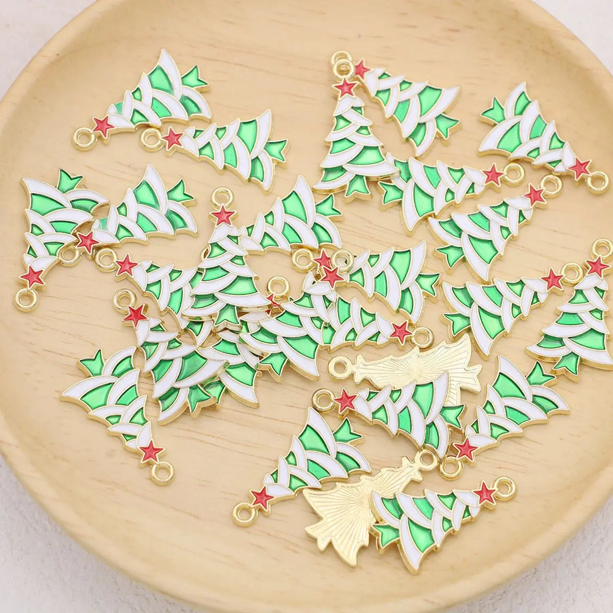 20pcs Gold Plated Enamel Christmas Tree Pendants Suitable for Jewelry Making Bracelet Necklace Accessories DIY Craft Accessorie