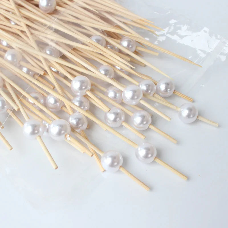 100pcs Cocktail Picks, 4.7 Inch Toothpicks For Drinks, Desserts, Party Fancy Toothpicks Faux Pearl Mini Food Picks Decorative