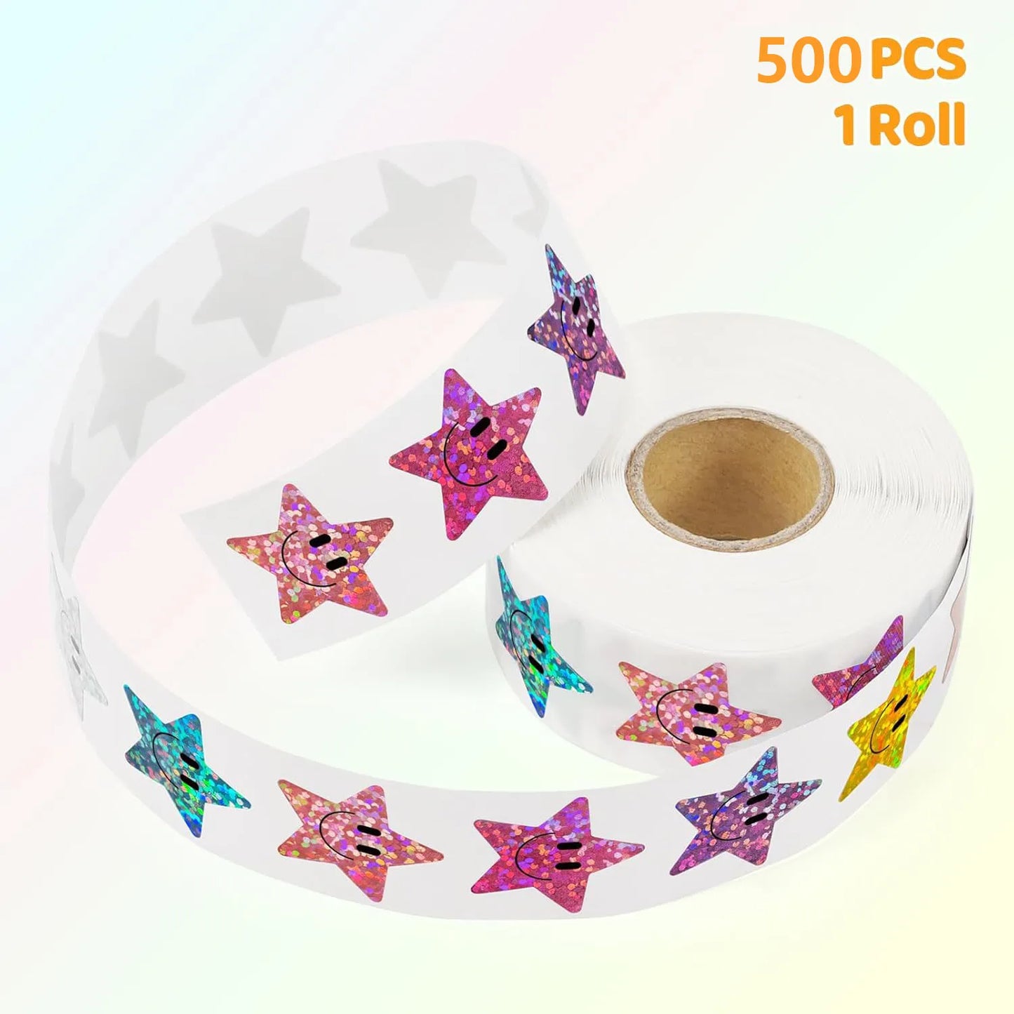 500pcs/roll Smile Face Star Stickers Thank You Stickers Photocard Decor Packaging Pack Stickers Roll Rolling Lables