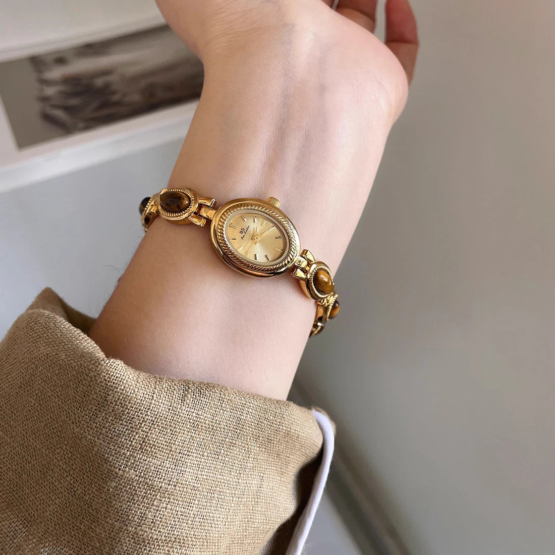 Natural Jade Bracelet Watch Gift Women,Ladies Watches Luxury High Quality Gold Quartz Watches, Elegant Women's Wristwatches