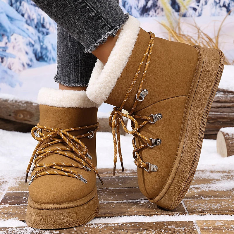 Winter Thicken Plush Warm Snow Boots for Women Plus Size 36-42 Fleece Line Platform Ankle Boots Woman Anti Slip Cotton Shoes