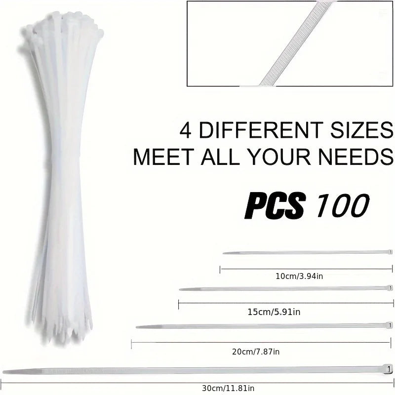 100Pcs Nylon Cable Ties Self-locking Cord Ties Straps Adjustable Cables Fastening Loop Home Office Wire Zip Ties Wholesale
