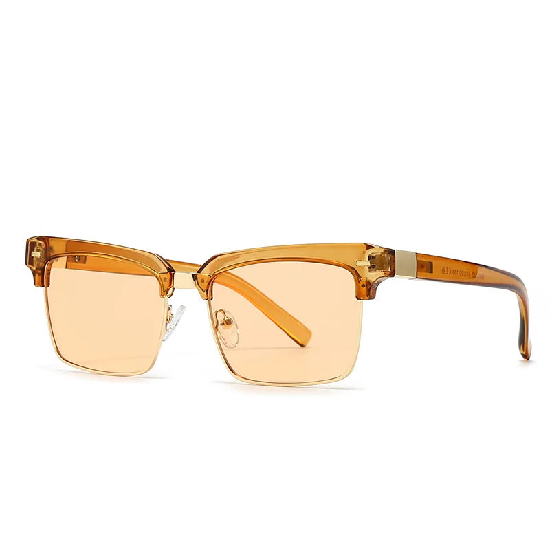 JNPCXI New Fashion Square Women Sunglasses Retro Rivets Men Clear Gradient Champagne Shades UV400 Sun Glasses