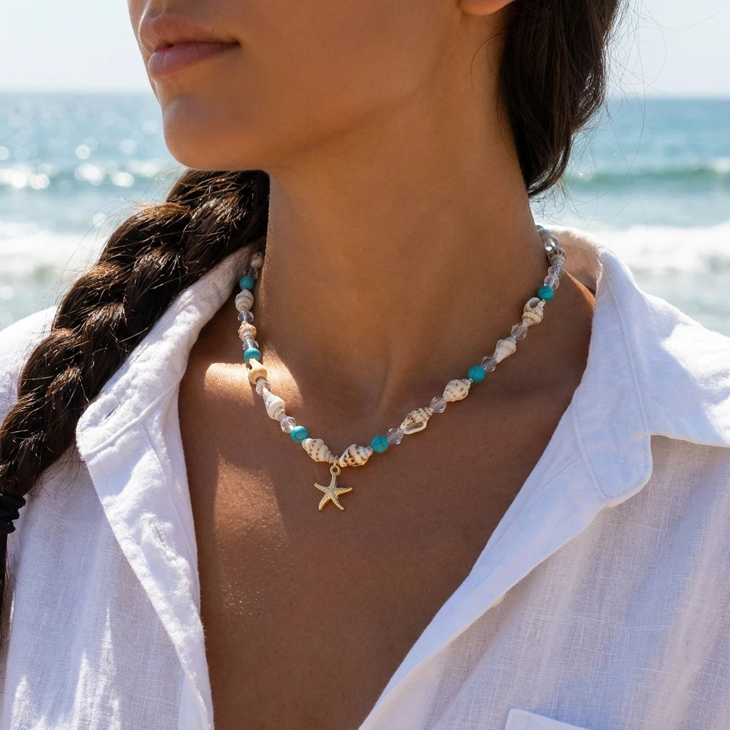 Bohemian Cowrie Shell Necklace for Women Summer Beach Choker Conch Starfish Pendant Beads Collar Boho Holiday Jewelry Gift 2026