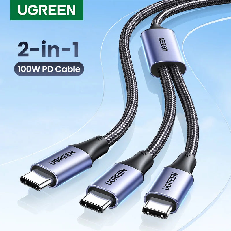 100W 2 In 1 USB C to USB C PD Fast Charging iPhone 15 Pro Galaxy S24 Laptop 5A