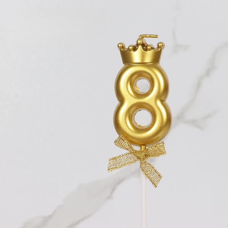 1pc, Golden Crown Bow Birthday Candle - 0-9 Creative Party Cake Decoration and Baking Supplies for Birthdays