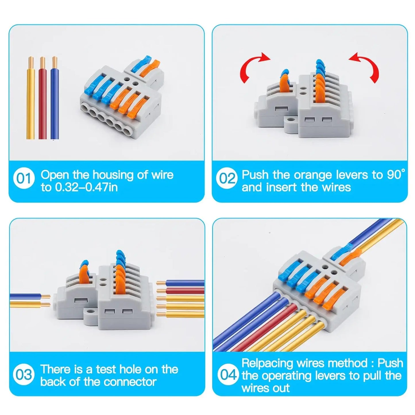 9pcs Compact Splicing Wire Connectors Assortment Pack Lever Connector Kit, Quick Wiring Connector for AWG 28-12
