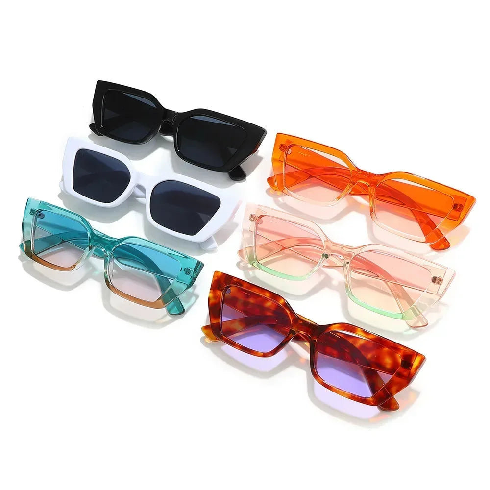 JNPCXI Small Rectangle Women Fashion Sunglasses Gradient Ocean Color Double Color Retro Shades UV400 Men Sun Glasses