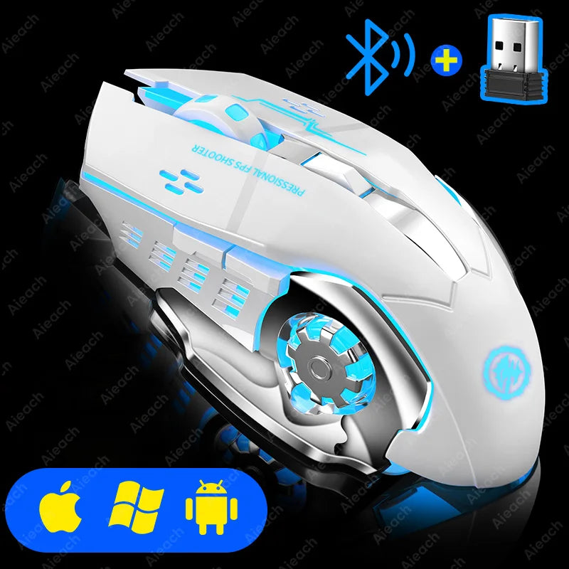 AIEACH Bluetooth Rechargeable Gaming Mouse USB Wireless Backlit Gamer Mouse PC