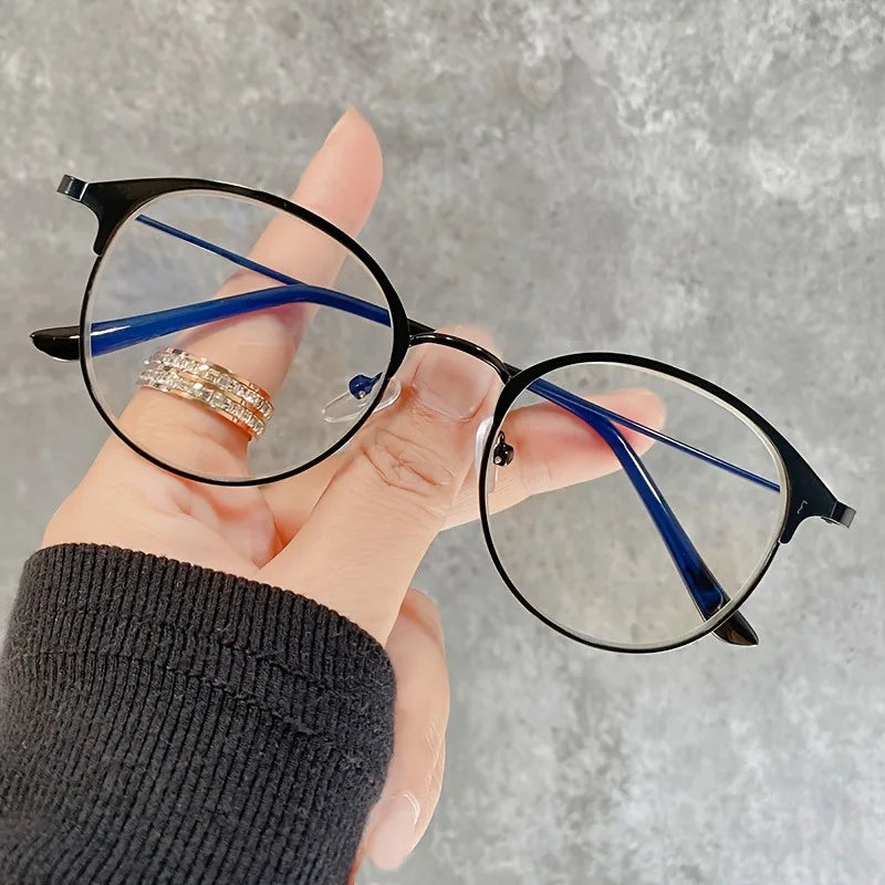 1 Pair Fashionable Unisex Round Full Frame Glasses, Stainless Steel Anti-Blue Light Clear Acrylic Lenses