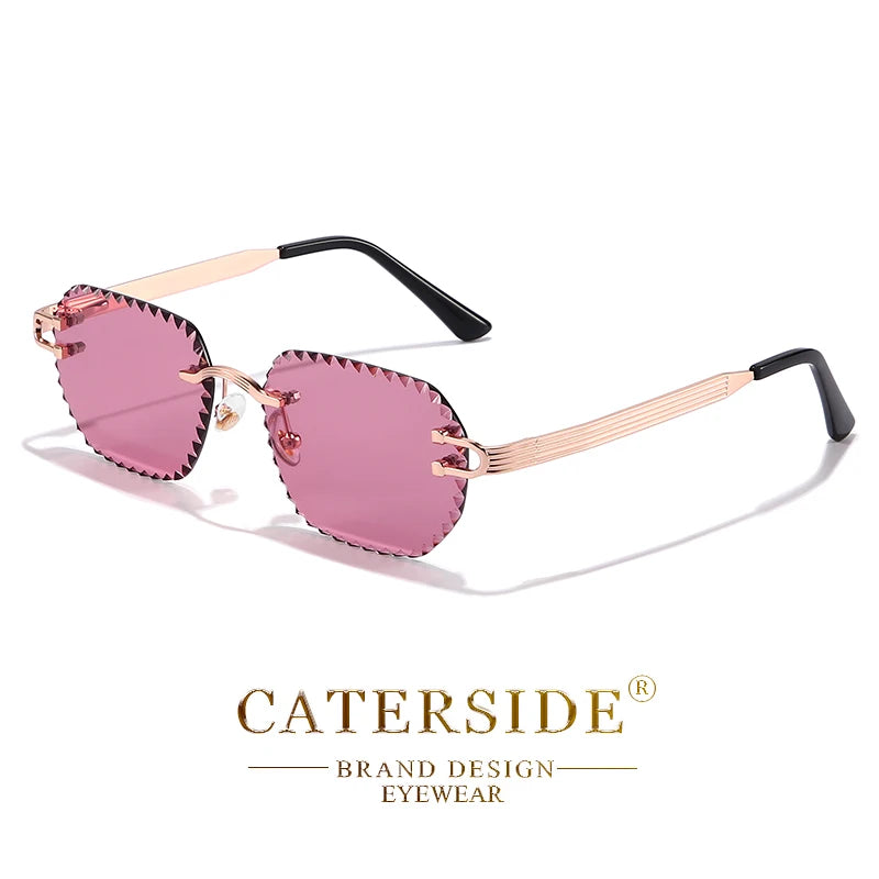 CATERSIDE New Rimless Sunglasses Men Square Fashion Cutting Lens Brand Design Sun Glasses for Women Party Festival Eyewear Gift