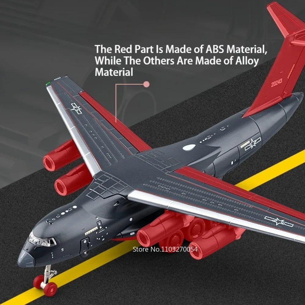 1:180 Alloy Y-20 Transport Aircraft Models Toys Diecast Car with Sound Light Pull Back Cabin Opened Plane Collectibles Boy Gifts