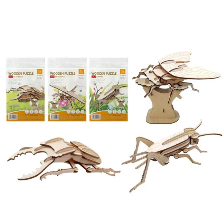 DIY Wooden Insect Puzzle Cute Children Puzzle Bee Dragonfly Butterfly Mantis 3D Wooden Kindergarten Toy  Woodcraft Assembly Kit
