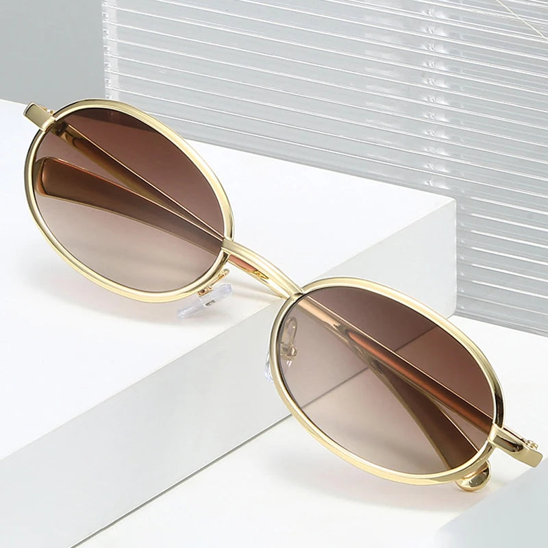 JNPCXI New Retro Small Oval Metal Sunglasses Women Silver Shades UV400 Fashion Gradient Men Punk Sun Glasses
