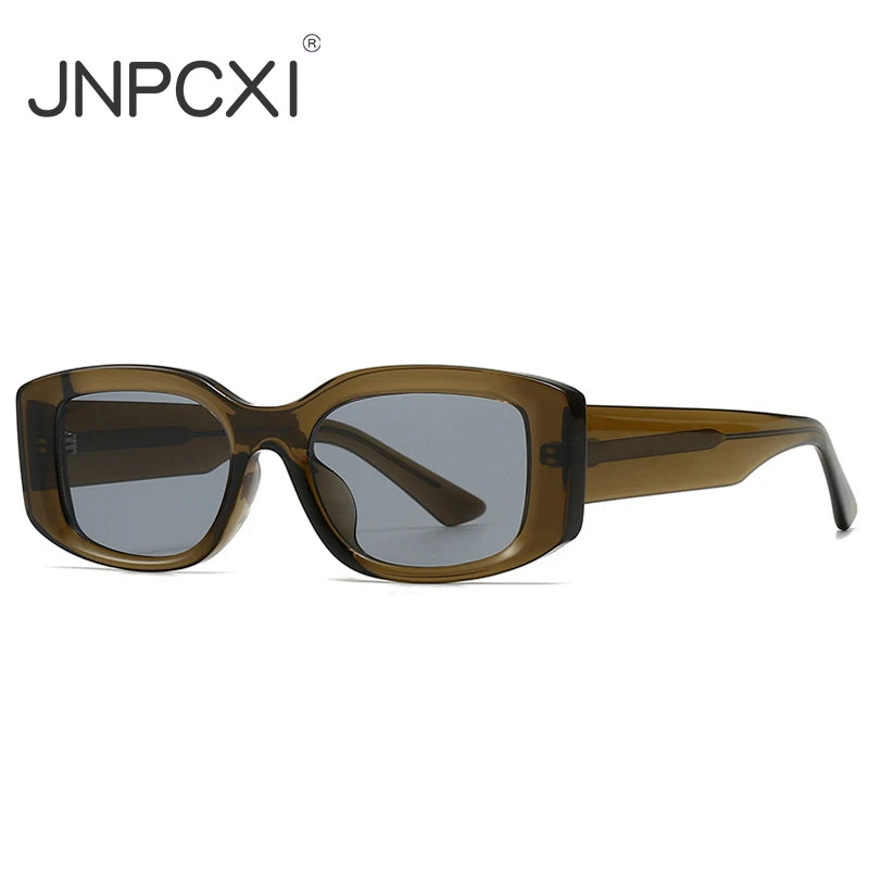JNPCXI Fashion Square Jelly Color Women Sunglasses Shades UV400 Fashion Tea Gradient Men Punk Rivets Sun Glasses