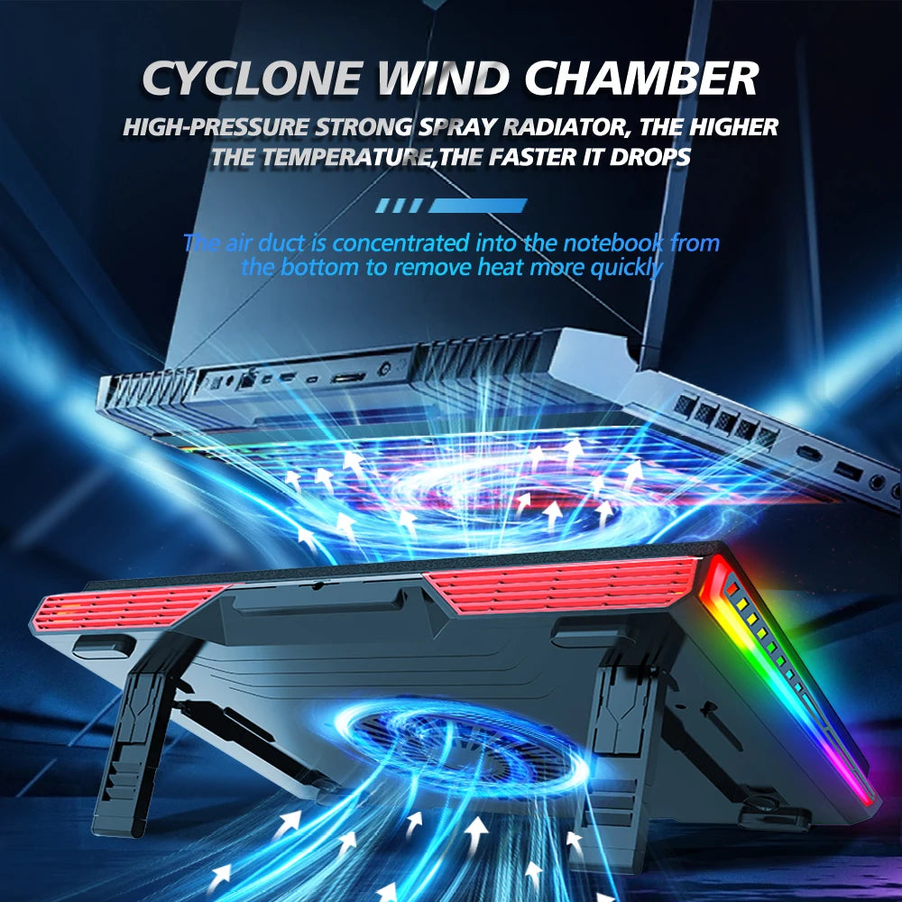 COOLCOLD RGB Laptop Cooling Pad, USB Quiet Cooler, Fast Dissipation,Adjust Stand