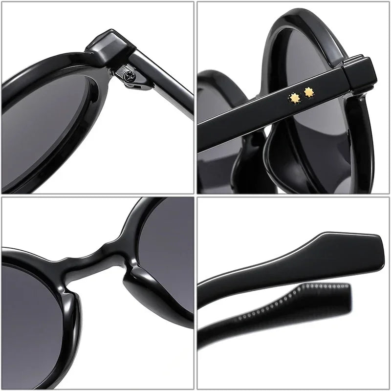 JNPCXI Retro Round Punk Women Sunglasses Fashion Double Color Gradient Purple Shades Men Rivets Sun Glasses UV400