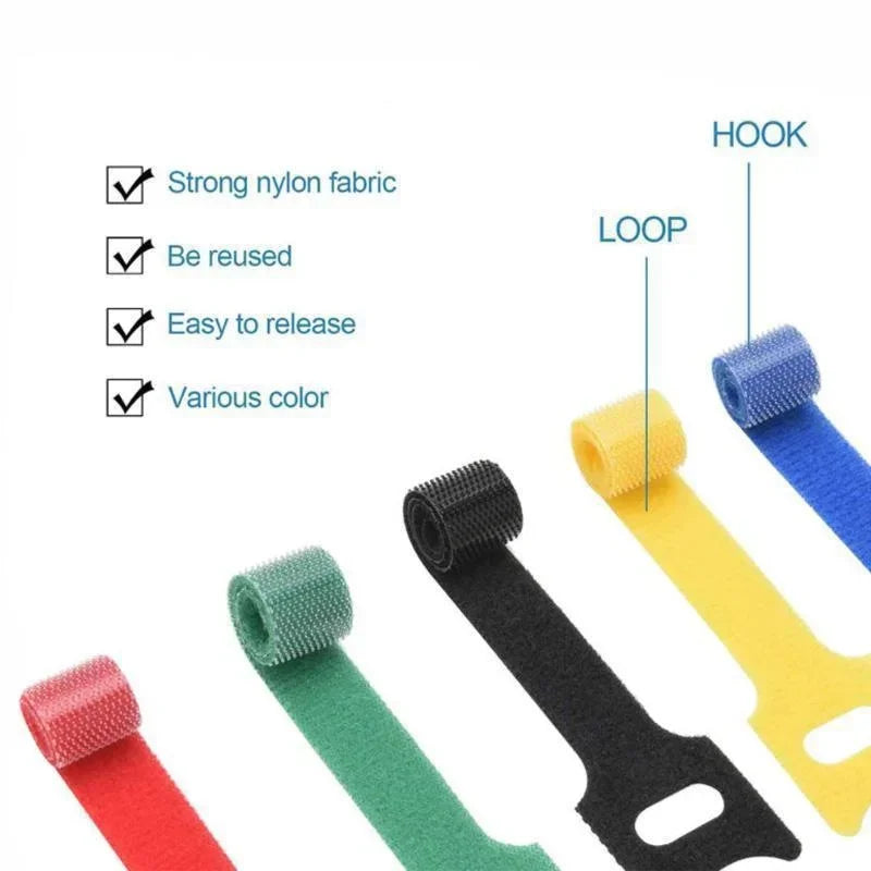 10/30/50pcs Releasable Cable Ties Durable Soft Nylon Strap Reusable Velcro Cable Ties Organizer Tool Velcro Self-Adhesive Tapes