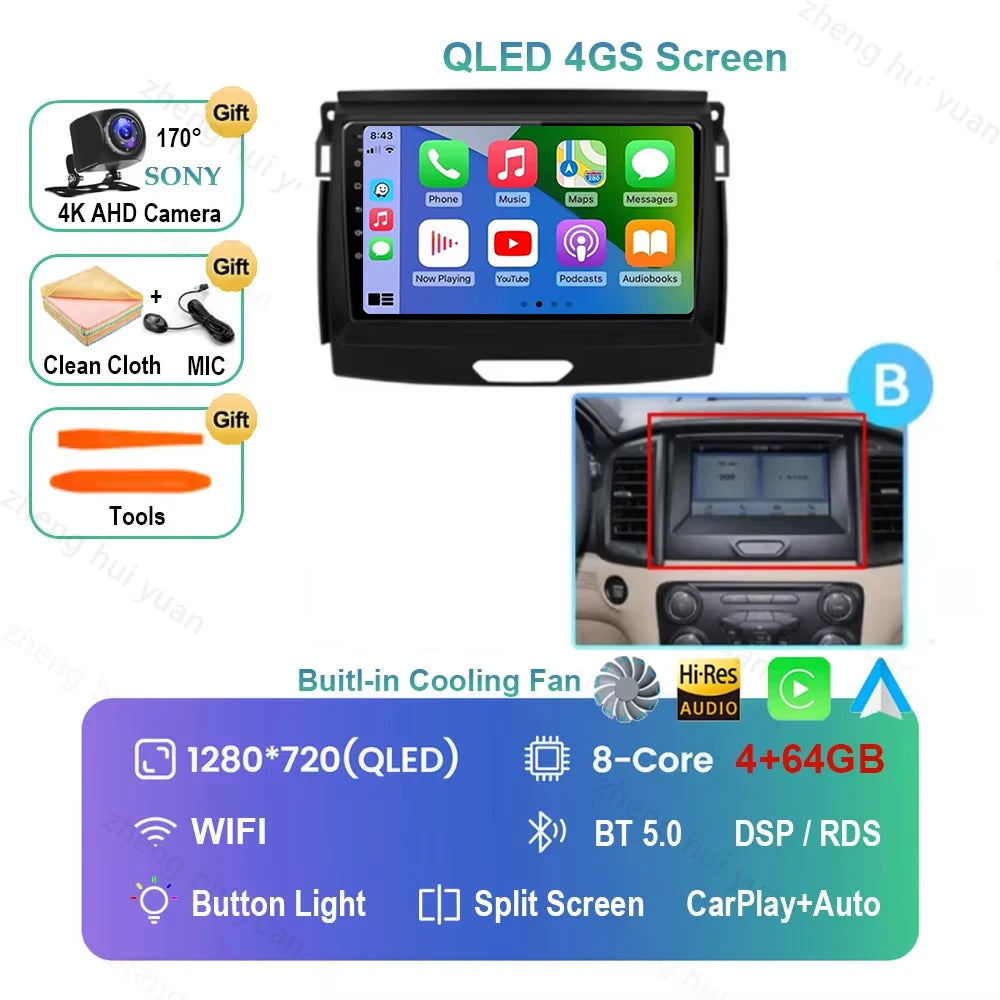 Android 16 CarPlay Auto For Ford Ranger 2015 - 2022 Car Radio Multimedia navigation video DVD Autoradio Stereo 2din 4G