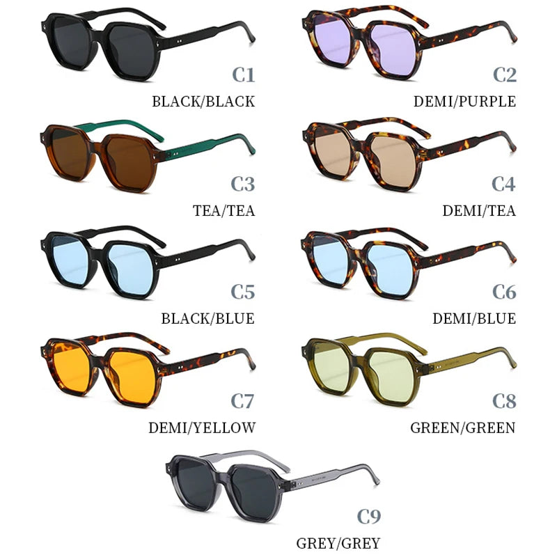 JNPCXI New Fashion Square Women Sunglasses Retro Trending Orange Leopard Rivets Candy Color Sun Glasses Shades UV400
