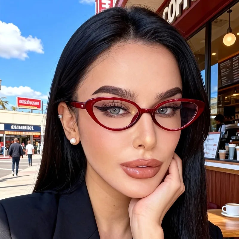 1PC Fashionable Red Small Frame Cat Eye Transparent Glasses with Trendy Decoration for Women's Glasses