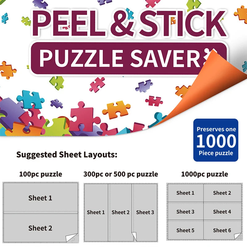 Jigsaw Puzzle Saver Glue Sheets 6 sheets Preserve 1,000 Piece Puzzles up to 29 x 21.5in with 2 Adhesive Wall Hangers 6 Packs